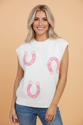Western Horseshoe Mock Neck Short Sleeve Sweater